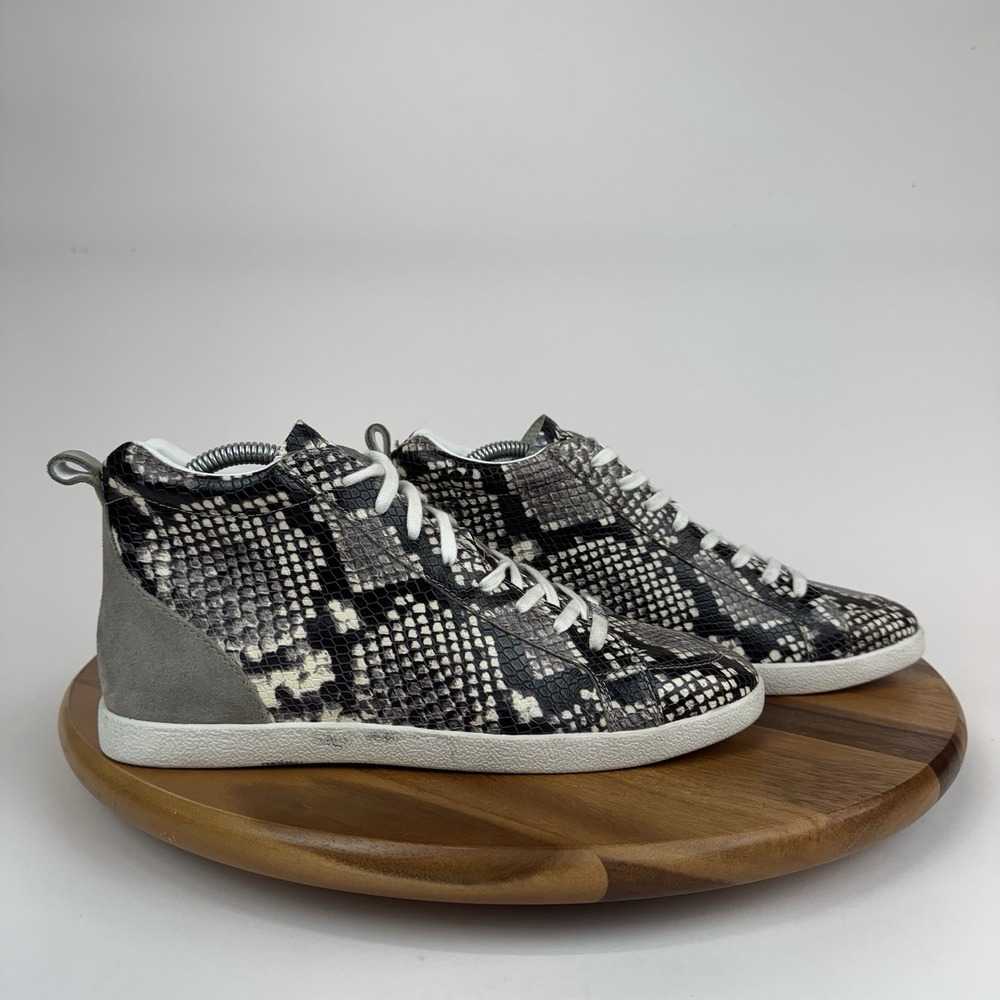 Womens Paige Annie Gray Snake Embossed Goat Leather Mid Sneakers Shoes Size 9.5